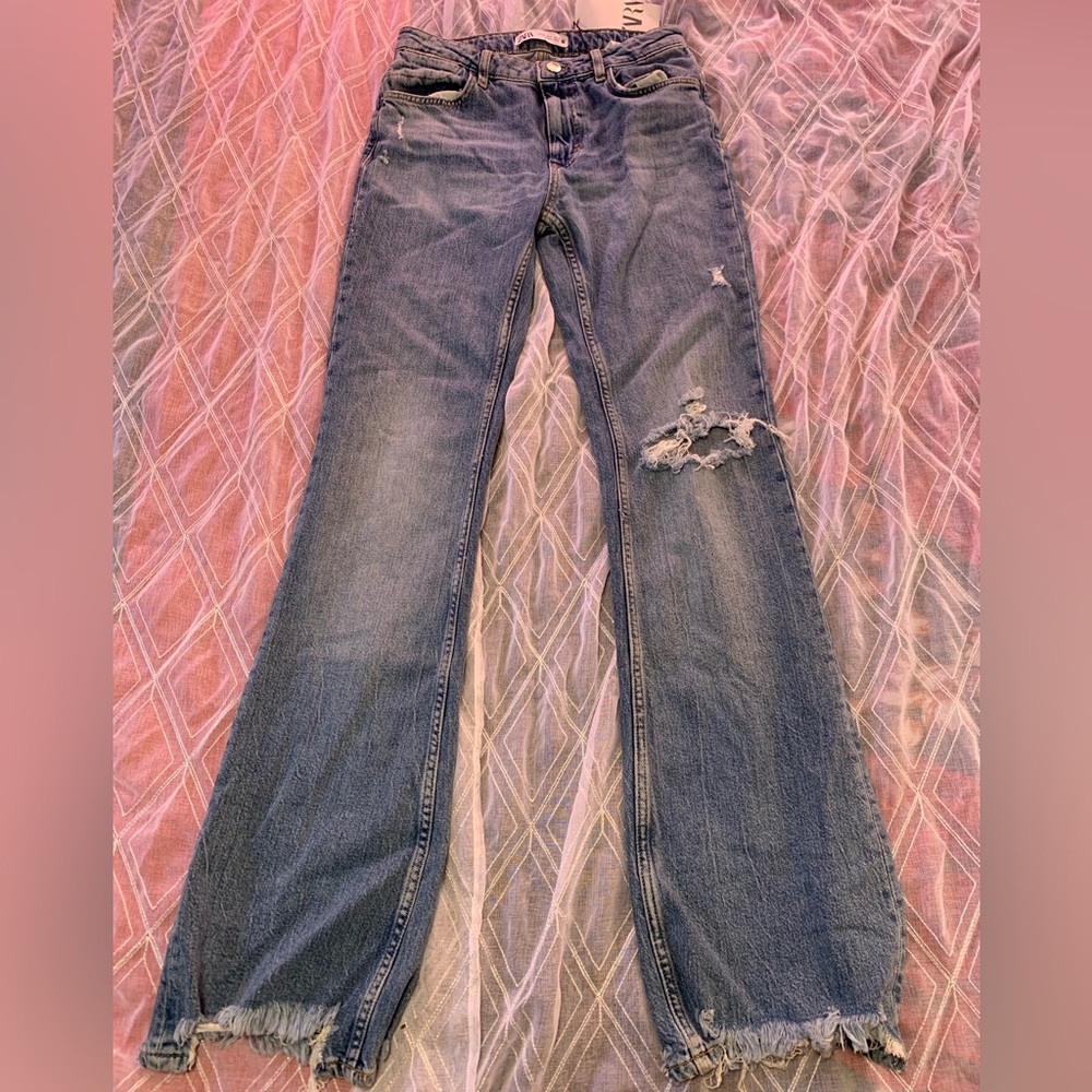 Zara Ripped Wide Leg Jeans